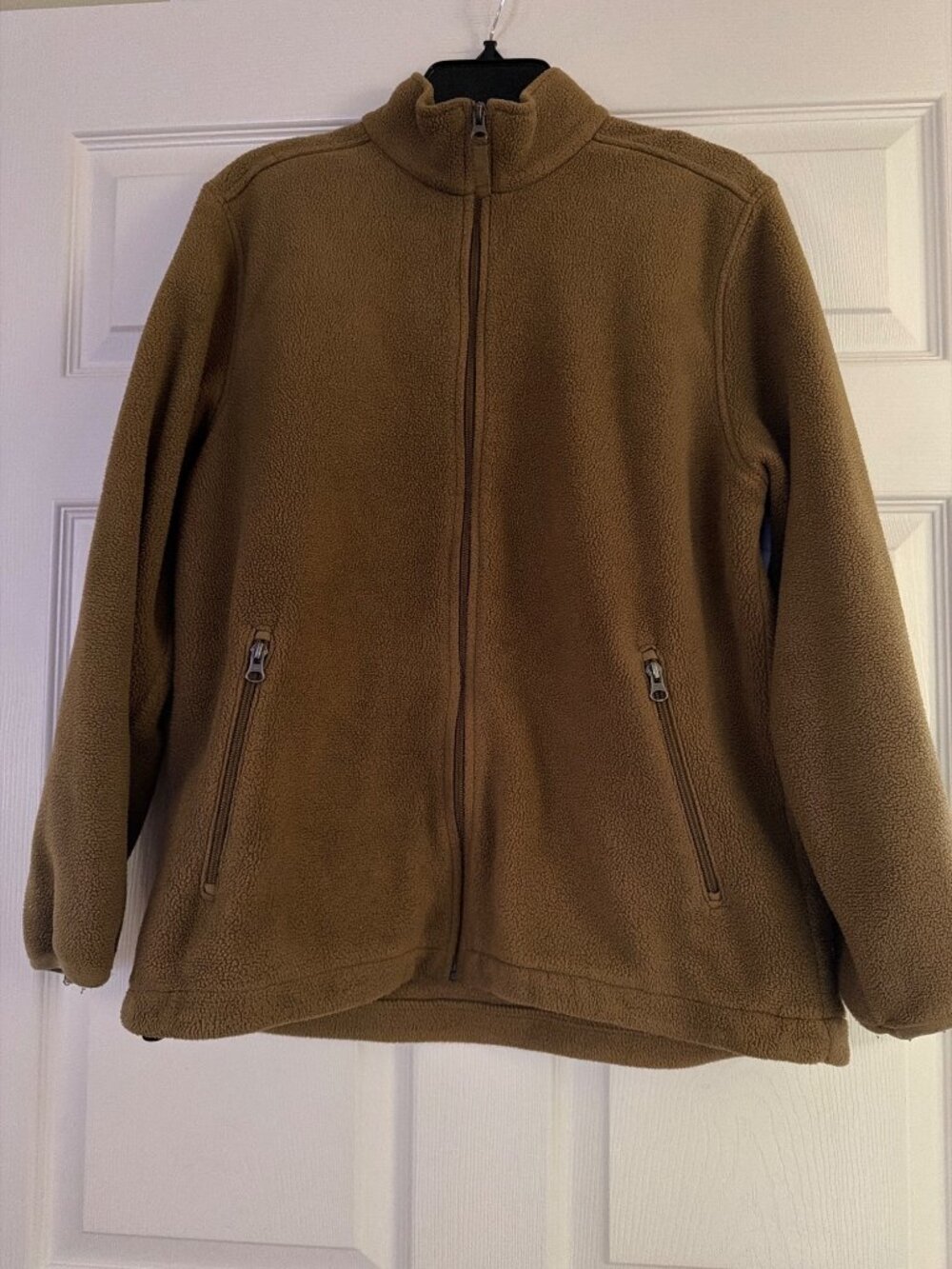 Lands End Aircore-200 Womens Brown Fleece Jacket Full-Zip Pockets Size Large Pet